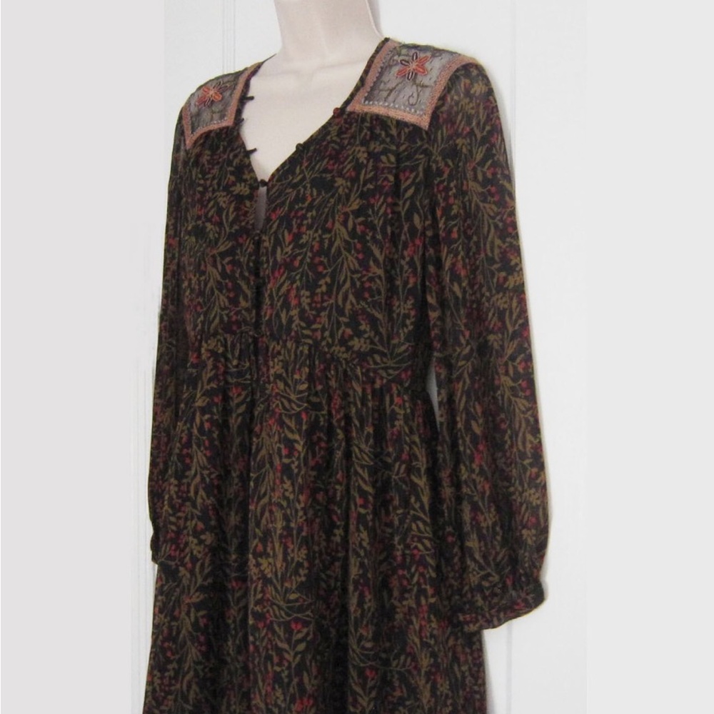 Zara Embroided Yoke Floral Greenery Printed Mini Dress